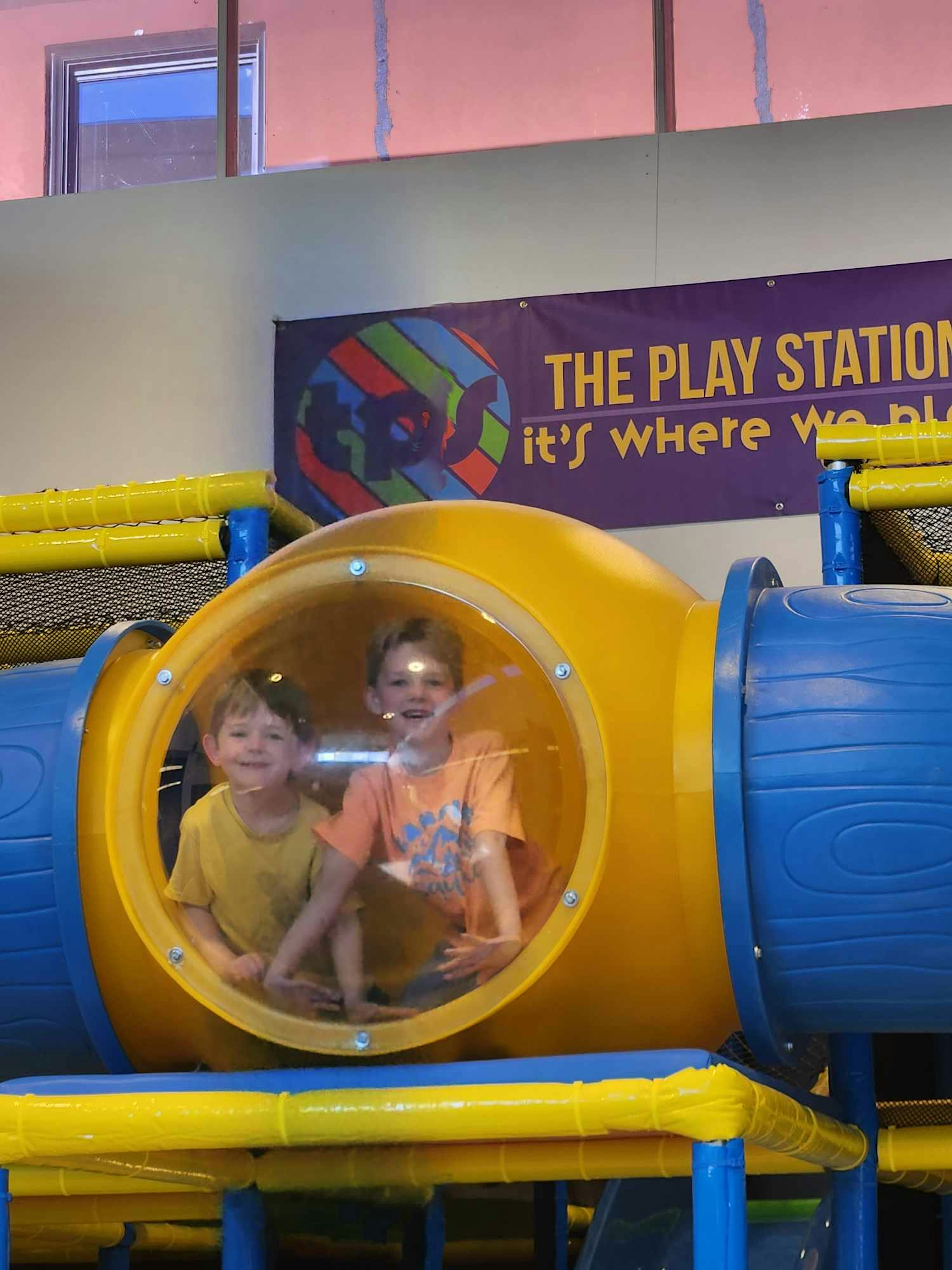 Looking through the porthole in the play structure