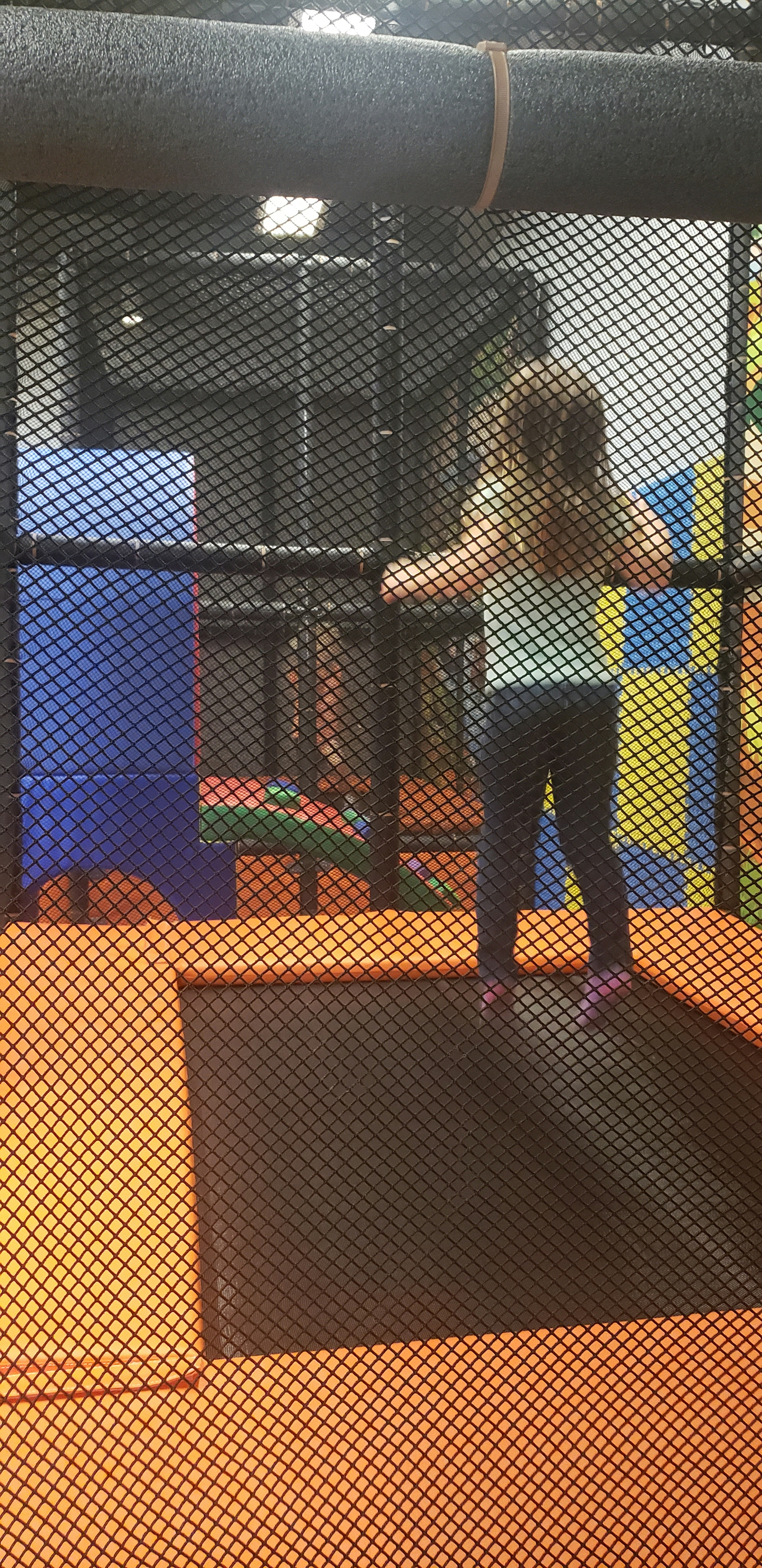 Bouncing on a trampoline.